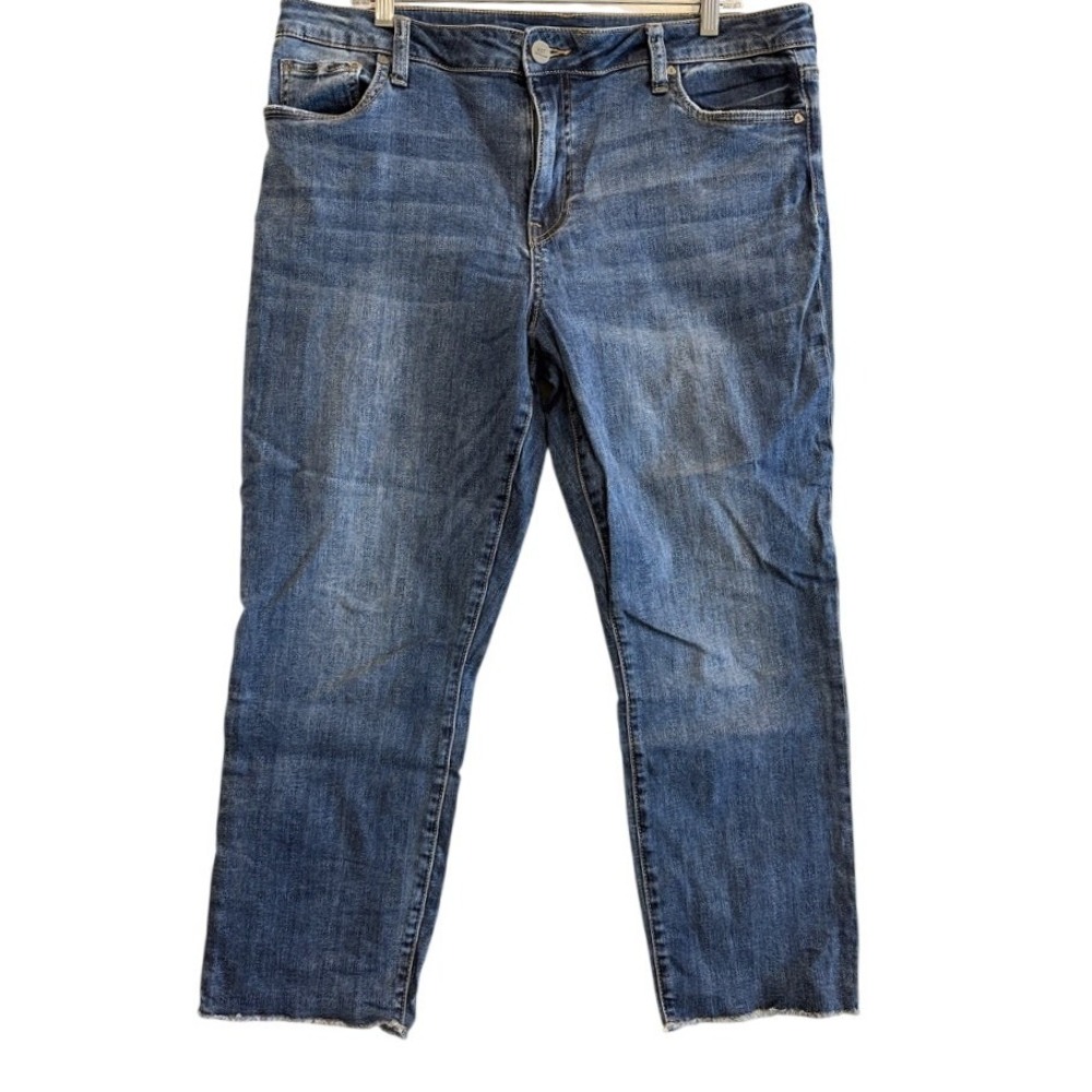 Kut from the Kloth Jeans Women 16 Blue High Rise Crop Straight Leg Raw Hem